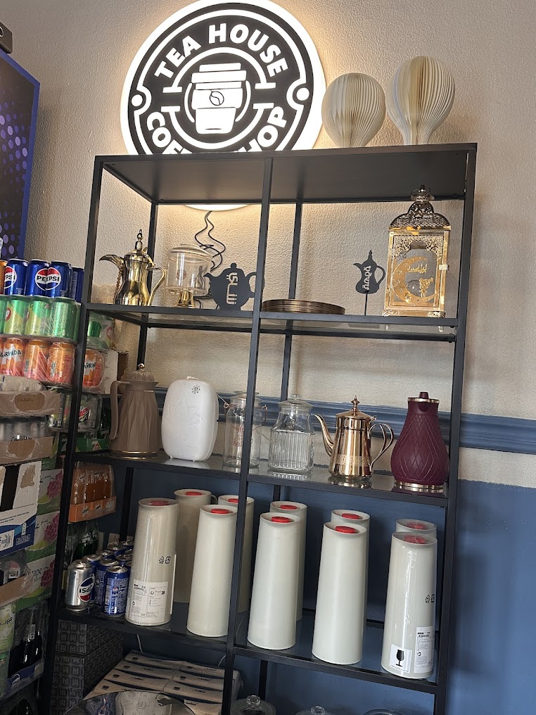 Teahouse Interior - Display Shelf with Tea Products and Decorations
